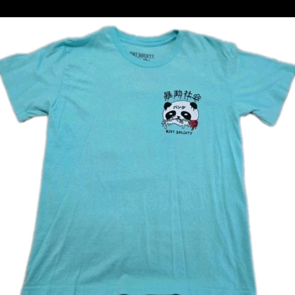 Riot Society Melting Panda Rose Graphic Tee Aqua Blue Youth Size M StreetwearEUC - Picture 3 of 4